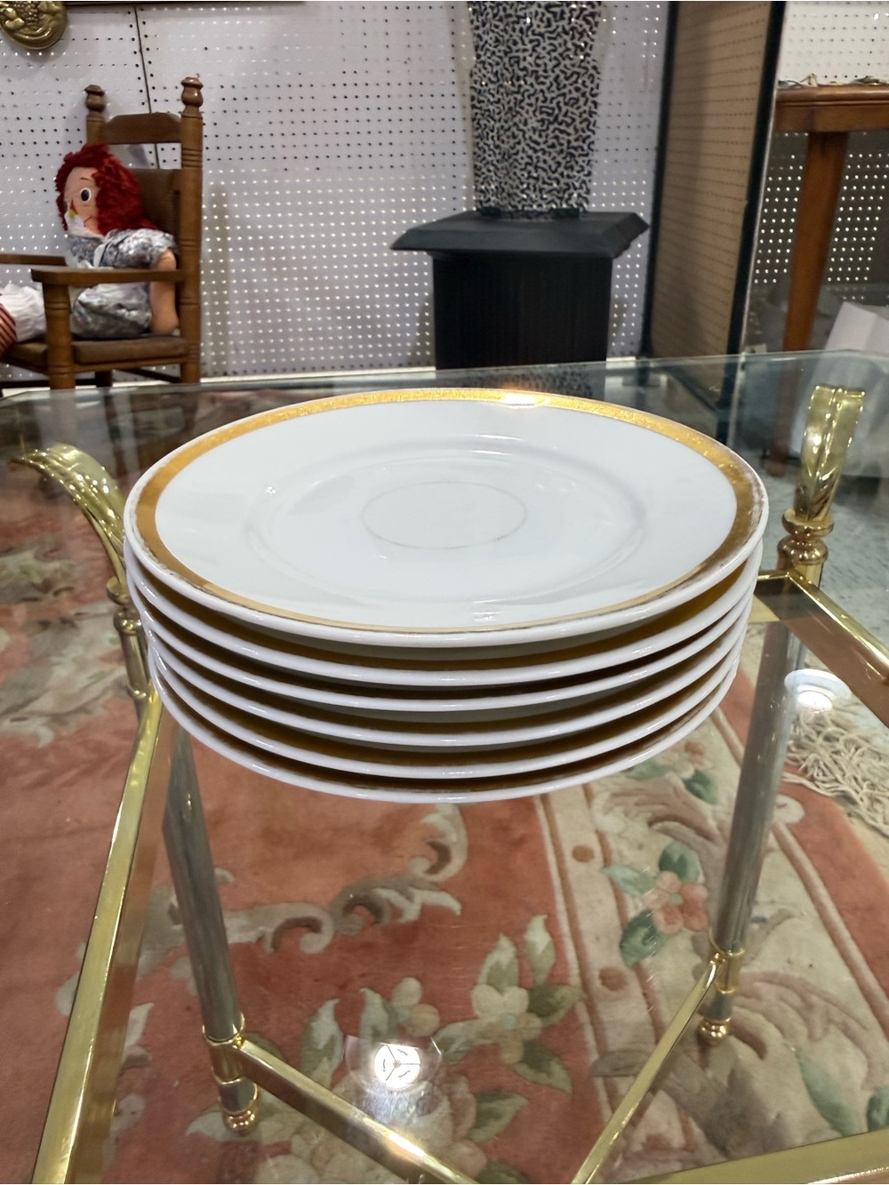 Limoges Wm Guerin & Co GUE79 Salad Plates Gold Trim 7.5in lot of 6